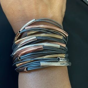 Silver Cord Bracelet, with Gold, Bronze and Silver accents.